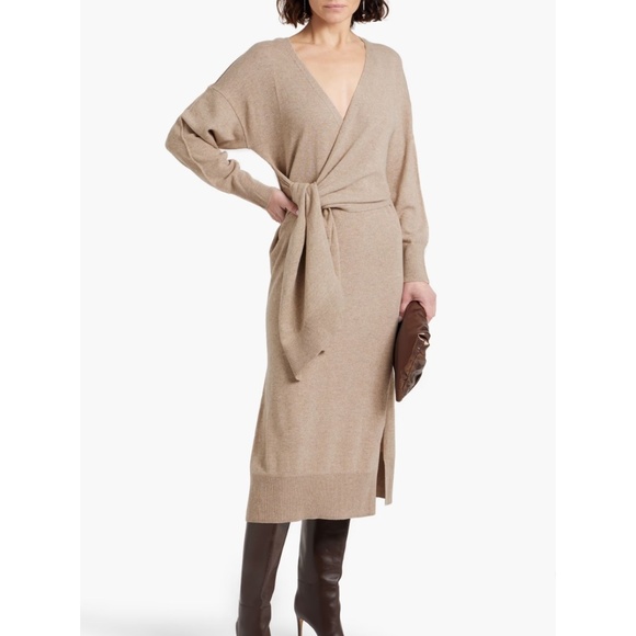 JONATHAN SIMKHAI Oatmeal Skyla Wool Blend Knit Wrap Sweater Dress Sz S - Picture 1 of 16